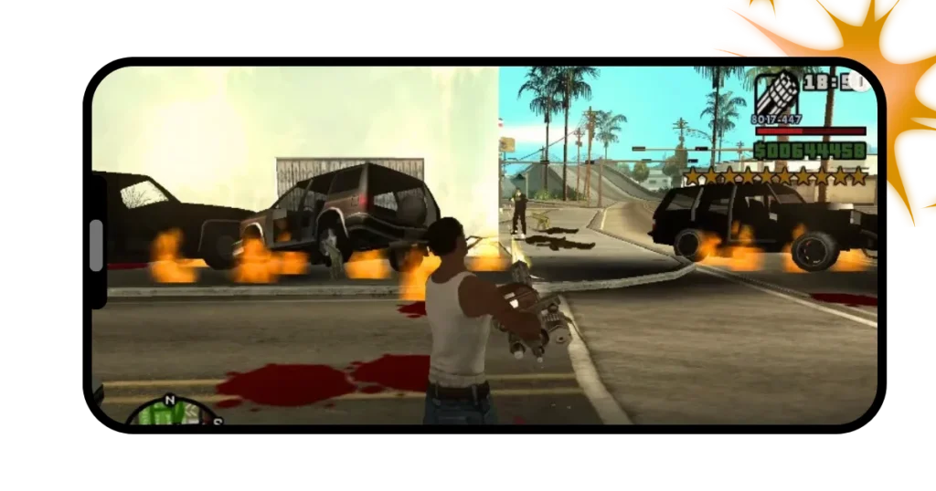 GTA Mzansi APK 15 A criminal blowing up cars with gun and causing bloodshed in GTA