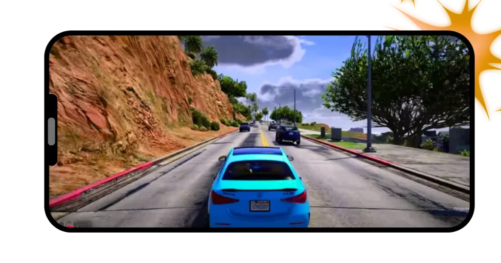 GTA Mzansi APK 6 Picture of Mzansi open world comprising a road with cars on it